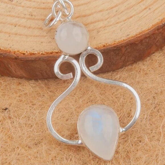 Rainbow Moonstone Gemstone 925 Silver Pendant Handmade Pendant Necklace - Picture 2 of 7